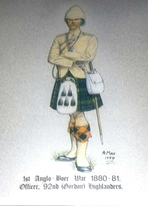 FIRST ANGLO B0ER WAR 1880-1881   Officer 92nd Gordon Highlanders  Lithograph Print 1980.