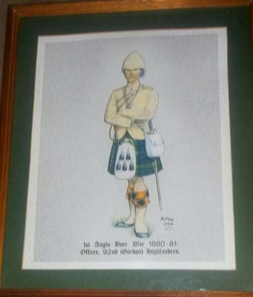 FIRST ANGLO B0ER WAR 1880-1881   Officer 92nd Gordon Highlanders  Lithograph Print 1980.