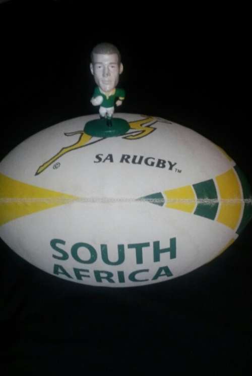 James Small Rugby Figurine Sarfu embossed figurine AND Springbok Rugby Ball