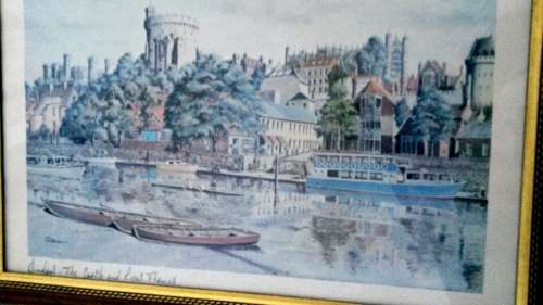 Print Lithography By S. T. Baker Windsor The Castle and River Thames lithograph Prints