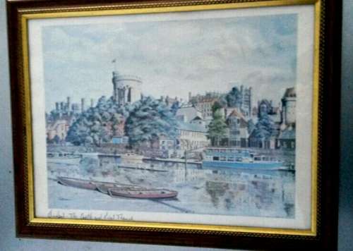 Print Lithography By S. T. Baker Windsor The Castle and River Thames lithograph Prints
