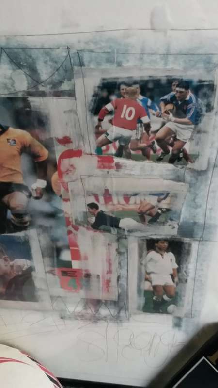 RUGBY FRAME WITH 1995 WORLD CUP CUTOUTS
