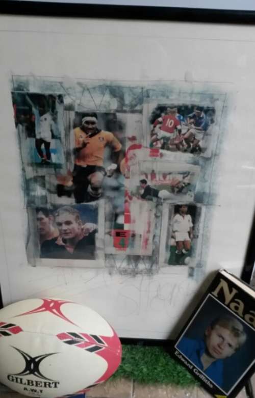 RUGBY FRAME WITH 1995 WORLD CUP CUTOUTS