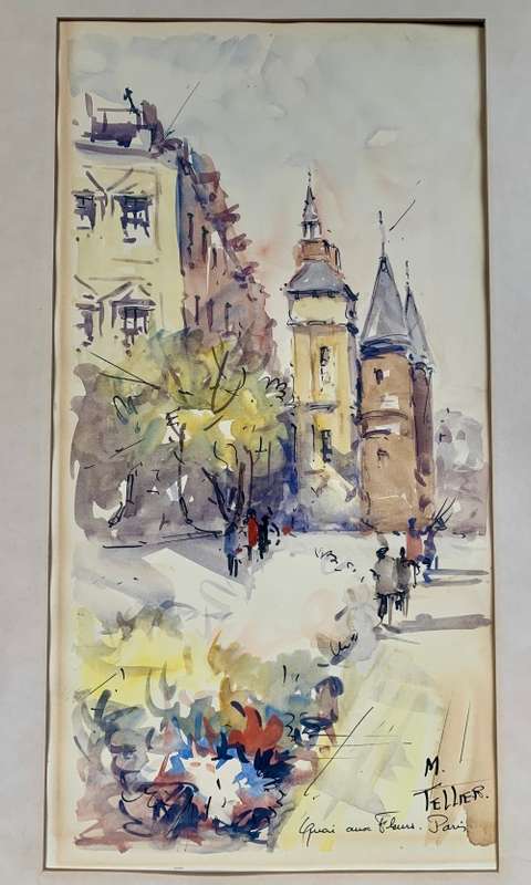 TELLIER WATERCOLOUR  Signed
