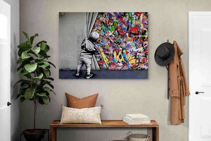 Banksy Reproduction Behind The Curtain Canvas Print