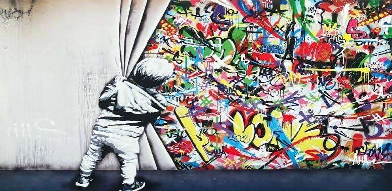 Banksy Reproduction Behind The Curtain Canvas Print