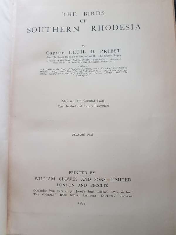 BIRDS  The Birds of Southern Rhodesia