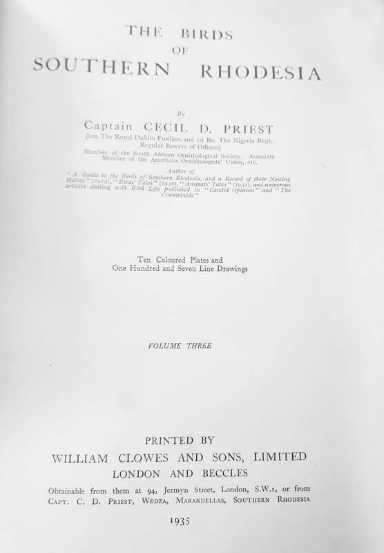 Birds of Southern Rhodesia Volume 3