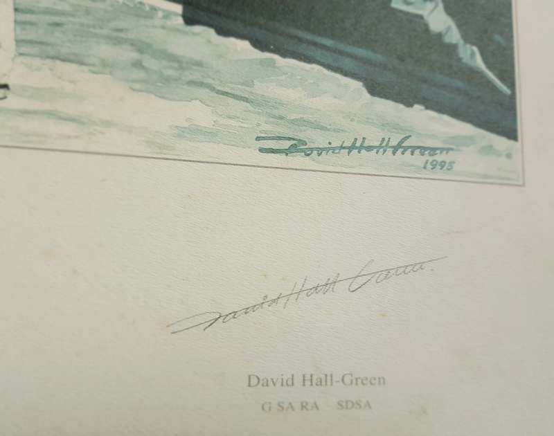 David Hall Green Signed Trains Lithograph