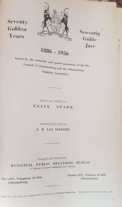 Africana Sewentig Gulde Jare Africana Seventy Golden Years 1886 1956 Africana