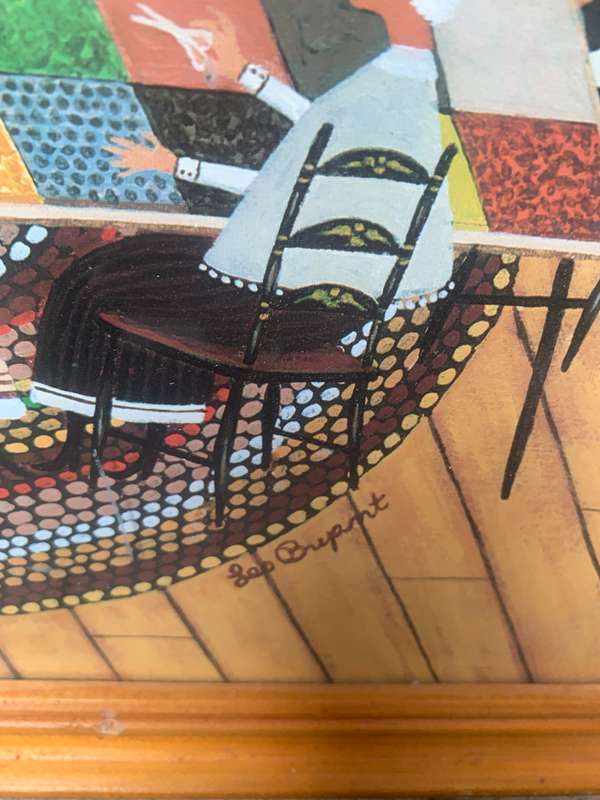 Leo Bryant QUILTING BEE EARLY AMERICAN FOLK ART LITHO SIGNED IN PLATE