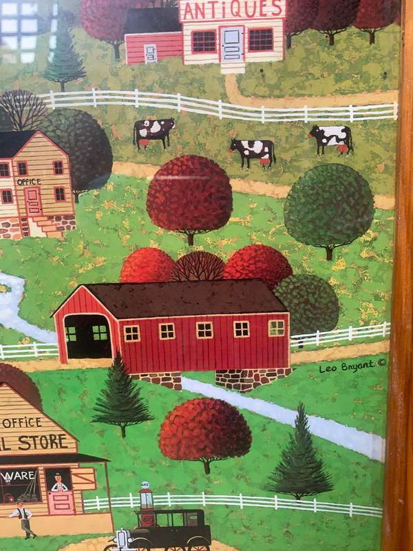 LEO BRYANT THE OLD MILL TOWN AMERICAN FOLK ART LITHO  SIGNED IN PLATE