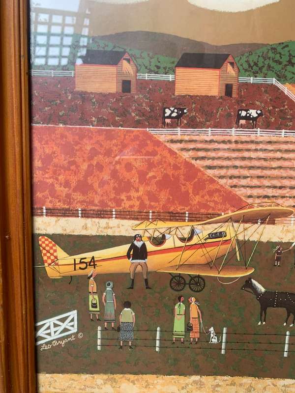 LEO BRYANT AIRPLANE RIDES AMERICAN FOLK ART SIGNED IN PLATE