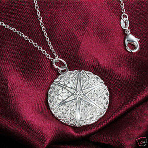 Filigree Hollow 925 Sterling Silver Round Locket Pendant with chain