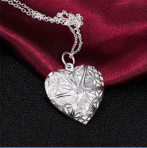 Filigree 925 Sterling Silver Hollow Heart Pendant with chain