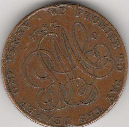 RARE 1787 Anglesey Mines One Penny Token 1787 Druid _@ R1 no reserve