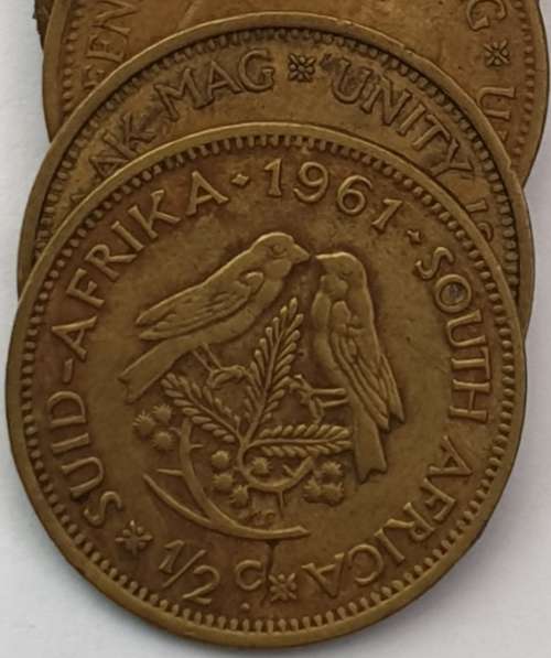 ** BULK LOT ** 13 x RSA 1ST DECIMAL 1/2 cent coins { 1961 - 1964 }.  START @ 1 cent each
