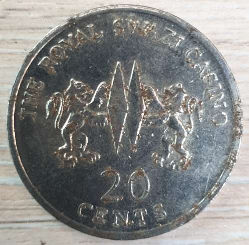 COLLECTIBLE OLD CASINO TOKENS - 1990s ROYAL SWAZI CASINO METAL 20 CENTS TOKEN @ R1 NO RESERVE