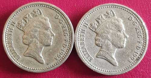 1993 ELIZABETH II - 1 POUND COIN and UPSIDE DOWN ERROR 1 POUND COIN @ R1 NO RESERVE