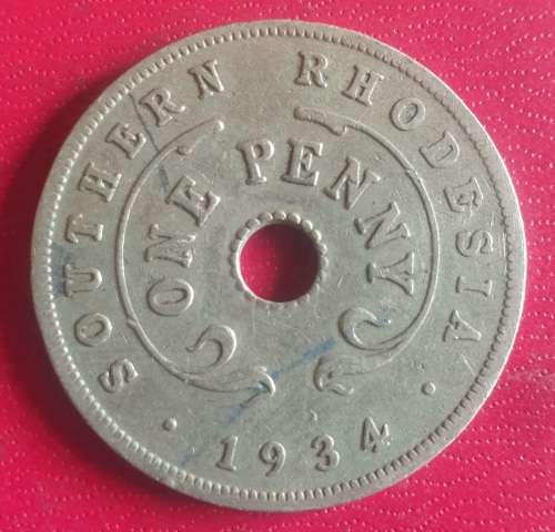 VERY RARE 1934 SOUTHERN RHODESIA 1 PENNY -GEORGE VI ERA - only 360 000 minted 1st ye @ R1 NO RESERVE