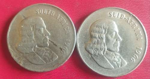 RARE 1966 SOUTH AFRICA NICKLE 50c - ENG & AFRIKAANS - 1 BID FOR BOTH COINS @ R1 NO RESERVE