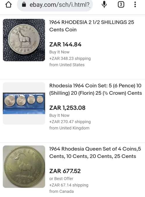 RARE HIGH GRADE 1964 RHODESIA 2 1/2 SHILLING /25 CENTS - ELIZBETH II ERA -  @ R1 NO RESERVE