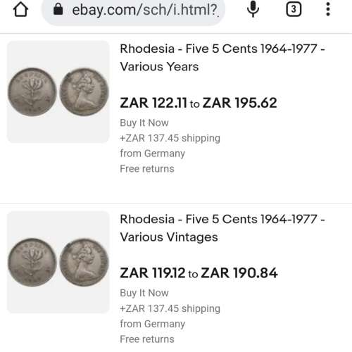 RARE AU/UNC 1964 RHODESIA 5 CENTS - ELIZABETH II ERA  @ R1 NO RESERVE