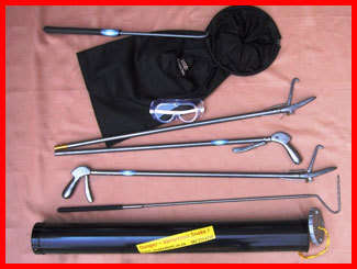 SNAKE Handling Set. 1.8m foldable Aluminium tong, 1.0m tong, Snake hook and snake bagger