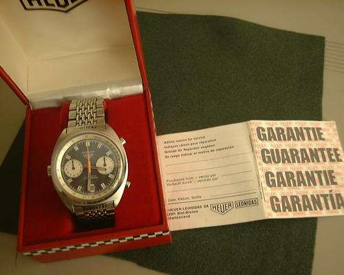 HEUER CARRERA Vintage +-1970 (Before Tag) Box and Papers. Mint. Highly Collectable