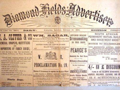 "Diamond Fields Advertiser" 17 February 1900. Original 111 years old Newspaper. Highly Collectable