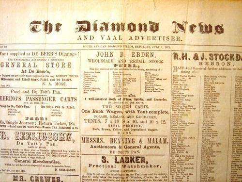 1871 Original "The Diamond News" Newspaper dated 1 July 1871. 140 years old.
