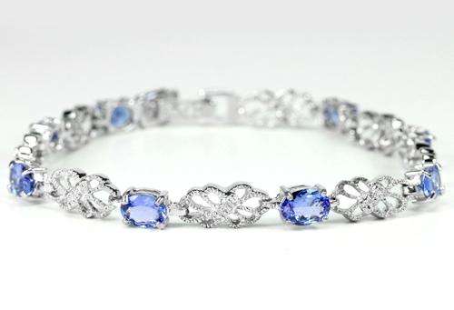 REAL STONES!!!  NATURAL AAA VIOLET BLUE TANZANITE STERLING 925 SILVER BRACELET 7.75