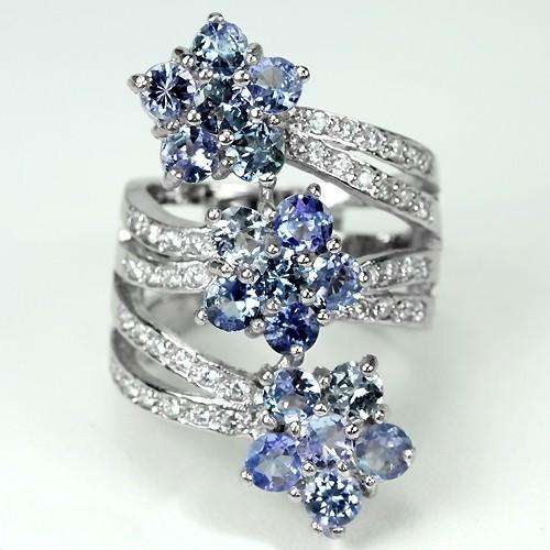 REAL STONES!!!NATURAL AAA VIOLET BLUE TANZANITE STERLING 925 SILVER RING 6.5