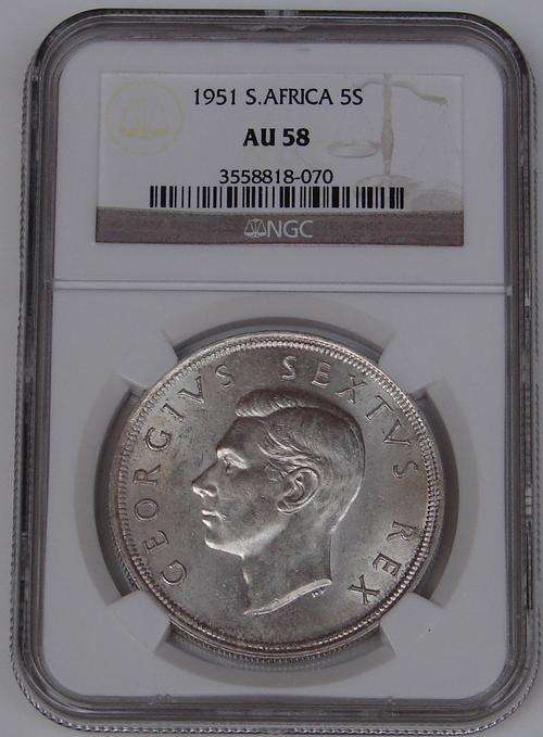 1951 Crown 5 Shillings AU58 - NGC