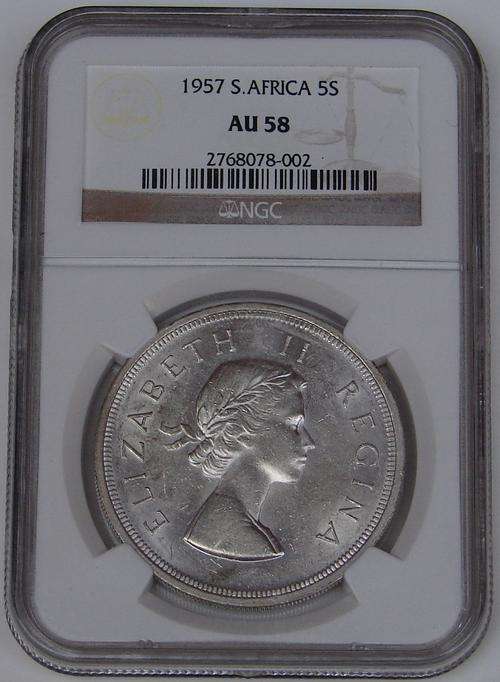 1957 Crown 5 Shillings AU58 - NGC