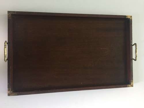 Vintage Tray - Dark wood with brass handles