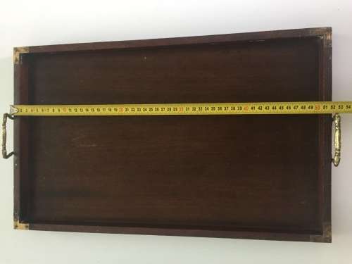 Vintage Tray - Dark wood with brass handles