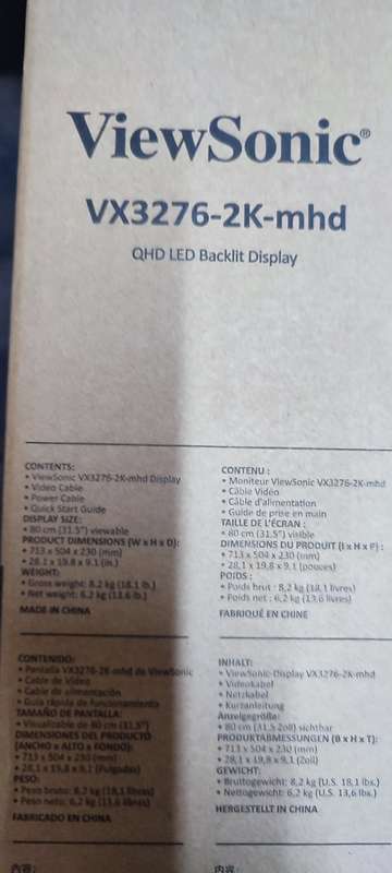 ViewSonic 32` 2K 2560 x 1440 QHD MONITOR