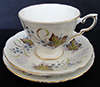 VINTAGE PARAGON TRIO - CUP, SAUCER AND TEA/SIDE PLATE `ANGELIQUE` FINE BONE CHINA ENGLAND CIRCA 1956
