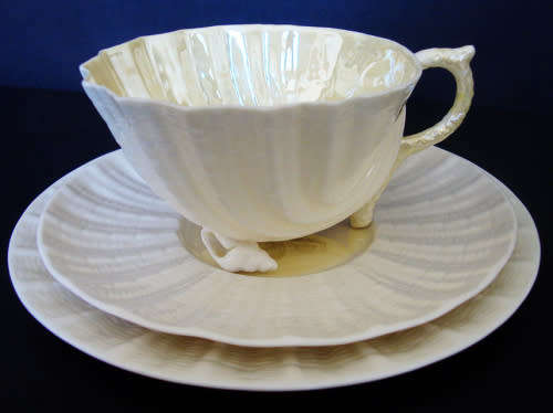 BELLEEK IRELAND TRIO -  SHELL CUP, SAUCER AND TEA/SIDE PLATE 1926 - 1946  3RD BLACK MARK - REG. 0857