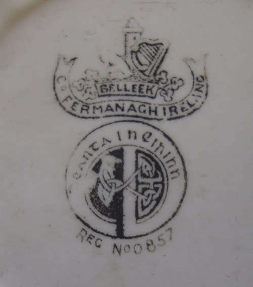 BELLEEK IRELAND TRIO -  SHELL CUP, SAUCER AND TEA/SIDE PLATE 1926 - 1946  3RD BLACK MARK - REG. 0857