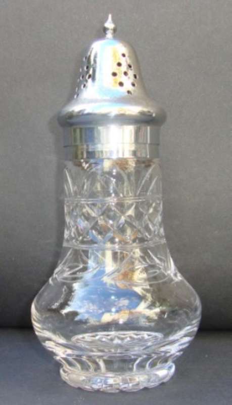 CUT-GLASS + SILVER-PLATE SUGAR CASTOR HEIGHT 16.5 CM VINTAGE / RETRO