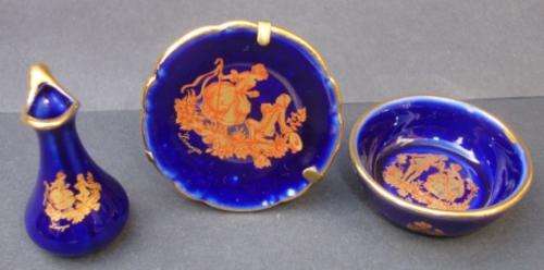 LIMOGES PORCELAIN MINIATURE PLATE AND TOILET SET