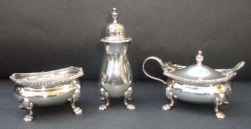 SILVER PLATED THREE PIECE CRUET SET