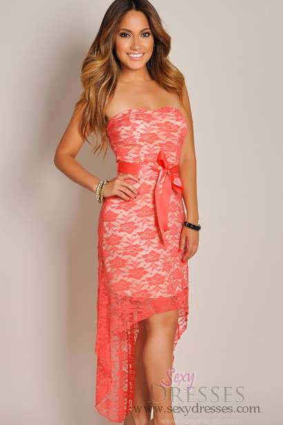 LACE HI LOW BRIDESMAIDS DRESSES