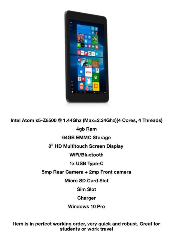 Dell Venue 8 Pro - 5855 - WINDOWS 10 PRO Tablet