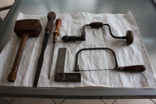 Various antique woodworking tools
