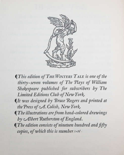 The Winter`s Tale by William Shakespeare (Limited Edition - Illustrator Albert Rutherston)