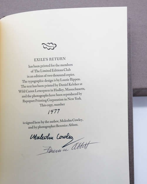 Exile`s Return by Malcolm Cowley (Signed)
