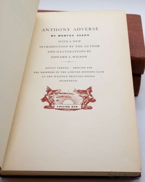 Anthony Adverse by Hervey Allen - 3 vol (Signed Limited Edition - Illustrator Edward A Wilson)